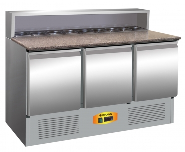 Pizzatisch 3 Türen, mit Aufsatzvitrine, Motor unten, 230V, 1370x700x1090.5mm