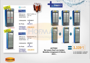 3 x Kühlschrank mit doppelte Schiebeglastür, 880x711x2000 + 3 x Kühlschrank, 1 Glastür, 595x650x2000 KOMBIPAKET