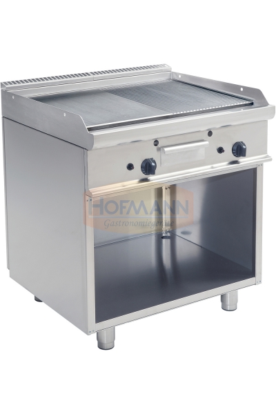 Gas-Grillplatte mit offenem Unterbau, Platte 1/2 gerillt und 1/2 glatt, 800x700x850