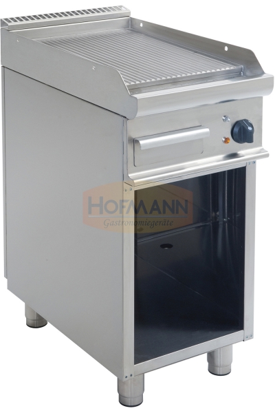 Elektro-Grillplatte mit offenem Unterbau, Platte gerillt, 400x700x850