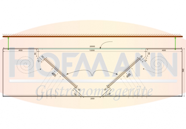 Zentralhaube, mit 4 Lamellenfilter aus Edelstahl, 1500x2000x540